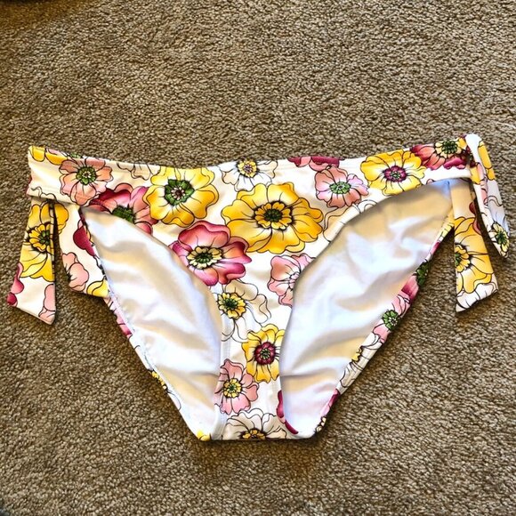 NEW NWOT JAG JEANS Yellow Pink White Tropical Floral Y2K 00s Bikini BOTTOM XL - Picture 1 of 8